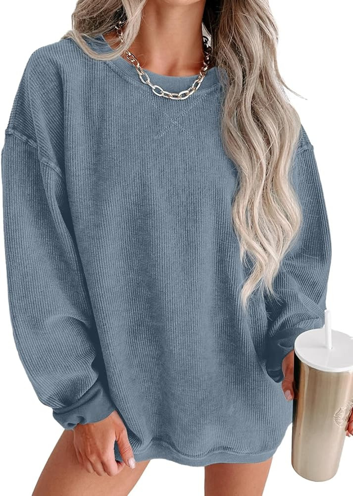 Womens Sweatshirts Casual Cored Corduroy Pullover Tops Oversized Long Sleeve Crewneck Shirts | Amazon (US)
