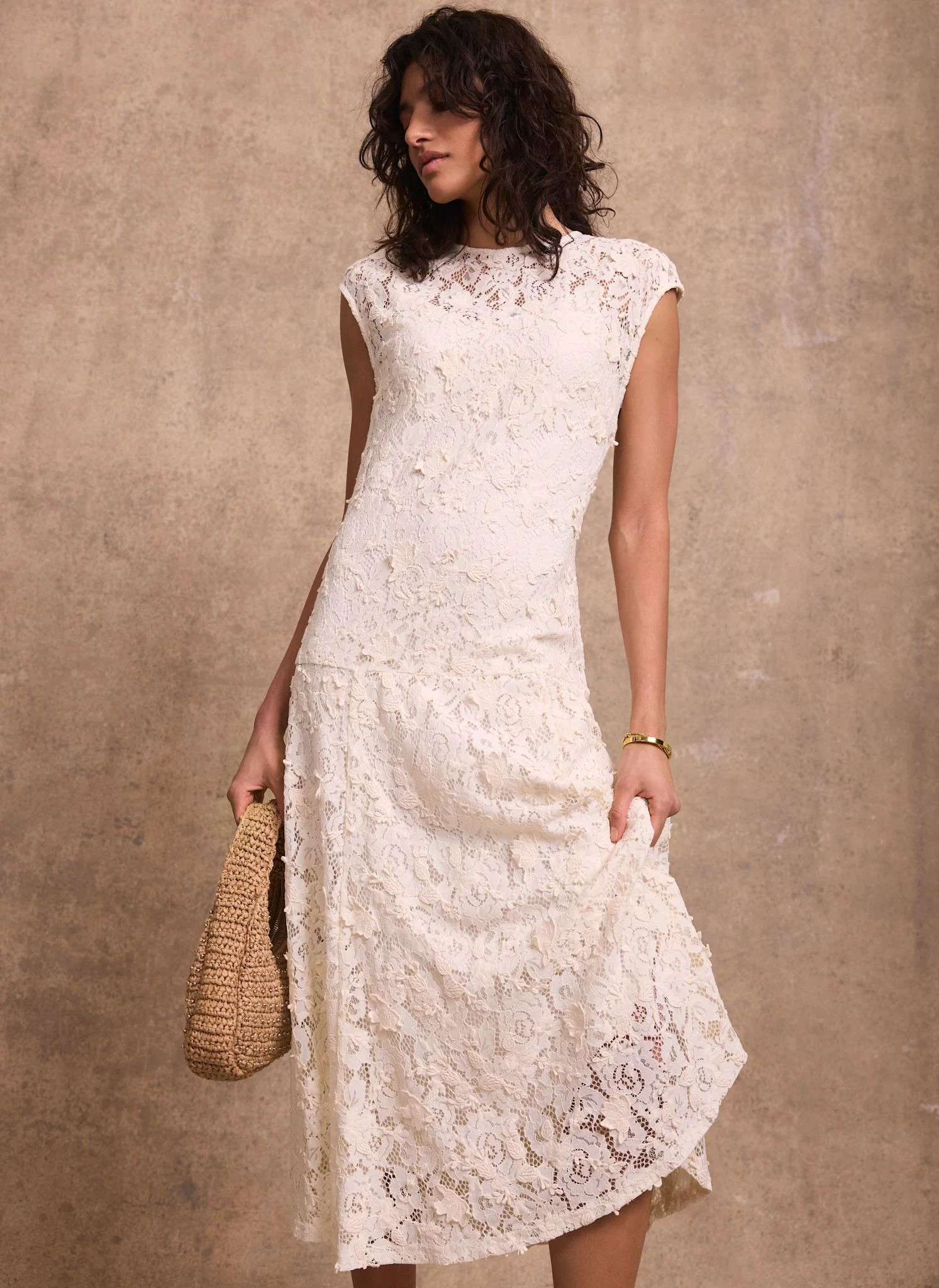 Cream Lace Midi Dress | Mint Velvet