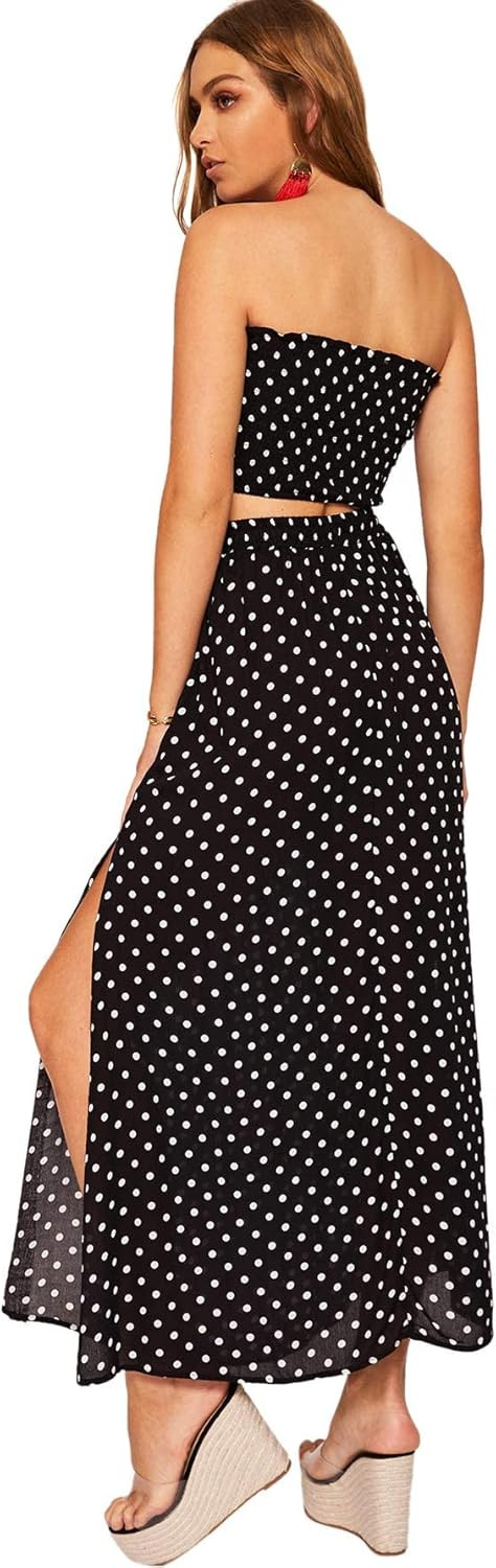 Floerns Women's Summer Printed 2 Piece Outfit Crop Tube Tops and Split Long Skirt Set | Amazon (US)
