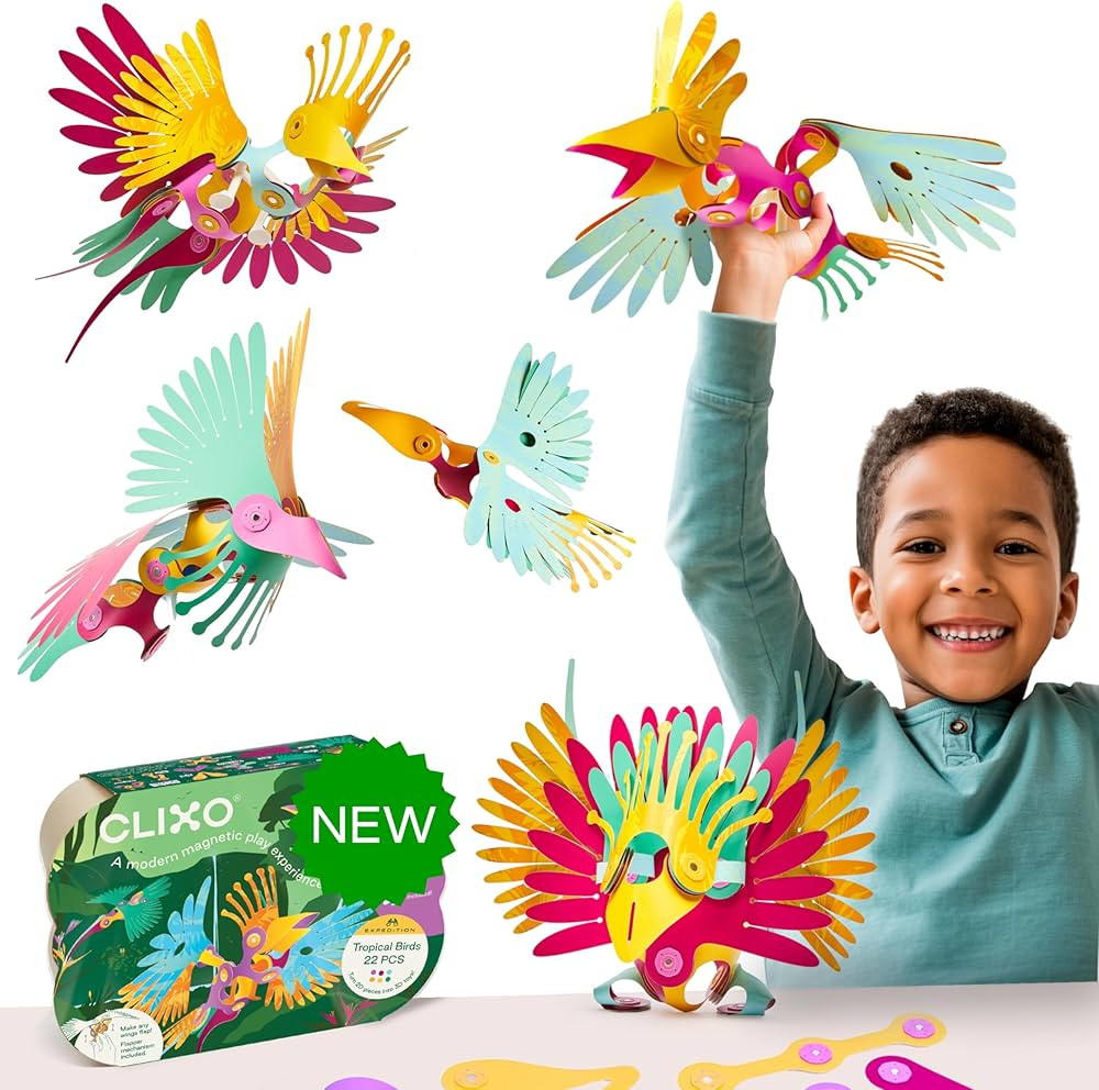Clixo Tropical Birds Pack - Magnetic STEAM Building Toy Set with Custom Wing-Flapping Mechanism f... | Amazon (US)