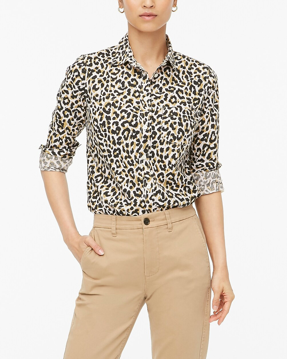 Leopard button-up cotton poplin shirt in signature fit | J.Crew Factory