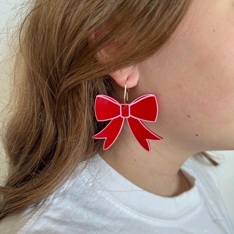 Red Bow Statement Earrings - Etsy | Etsy (US)