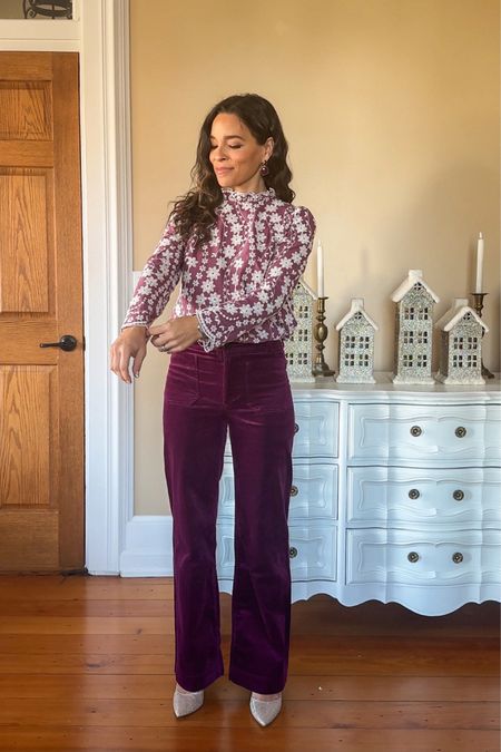 Holiday outfit ideas #2 - Plum pants and embroidered top!

#LTKHoliday #LTKSeasonal #LTKfindsunder100