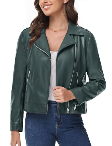 MAGCOMSEN Women's Leather Jacket Zipped Moto Jacket Lightweight Faux Leather Biker Jackets Fall A... | Amazon (US)
