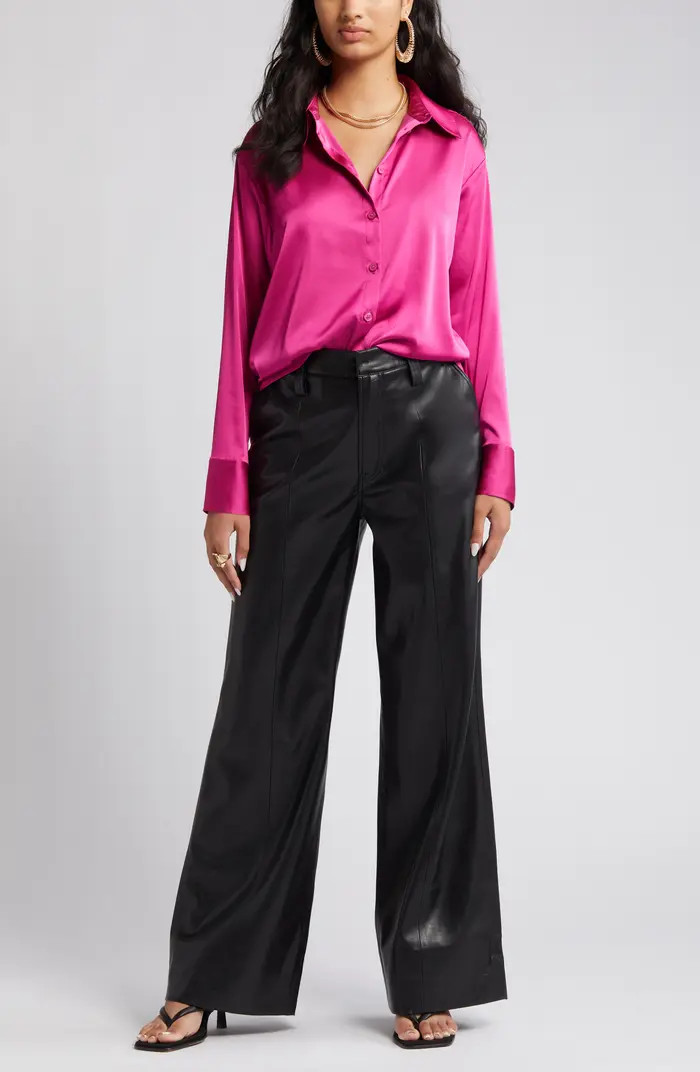 Open Edit Satin Button-Up Shirt | Nordstrom | Nordstrom