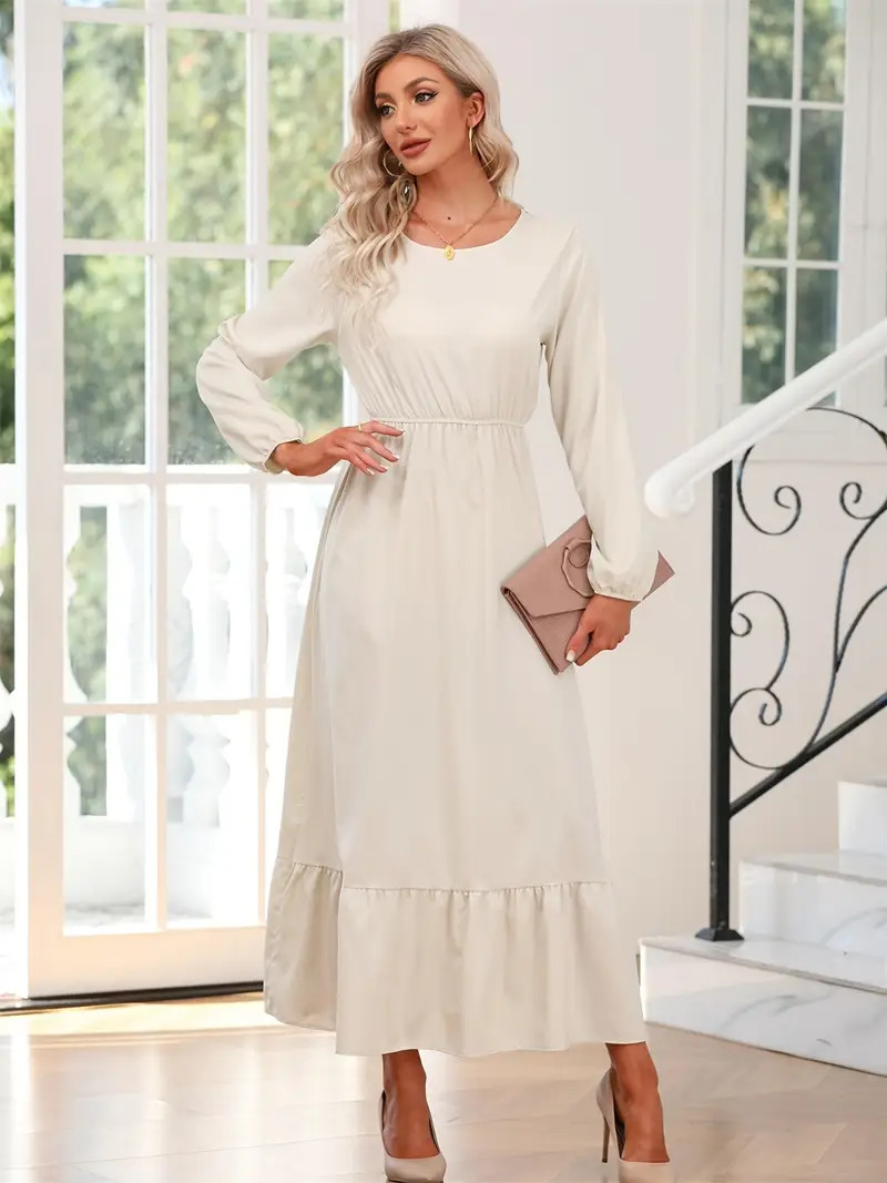 Elegant Crew Neck Draped Extra long Dress Casual Long Sleeve - Temu | Temu Affiliate Program