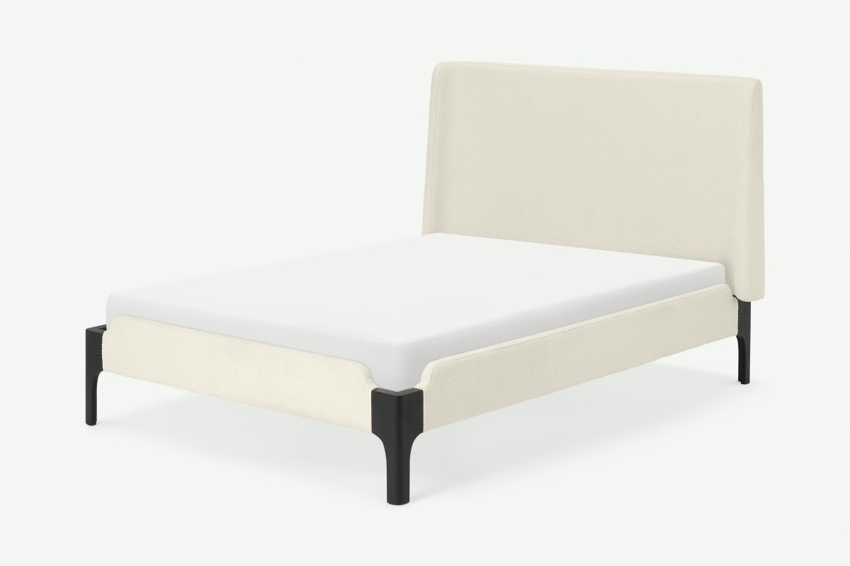 HomeBedsKing Size Beds & Bed FramesRoscoe King Size Bed, Whitewash Boucle & Black Stain Beech | MADE.COM (UK)