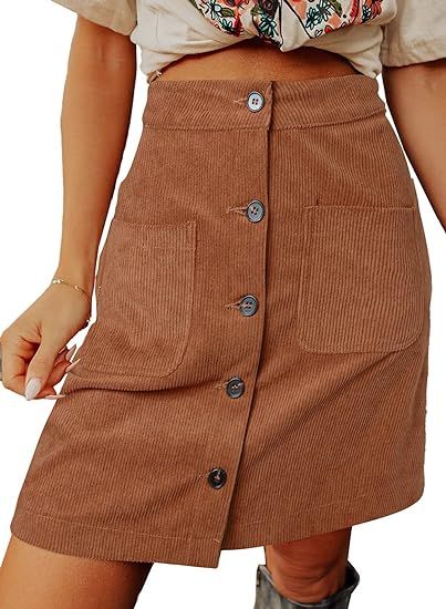 Happy Sailed Womens Fall Winter Corduroy Skirt High Waist Button Down A-line Short Mini Skirts wi... | Amazon (US)