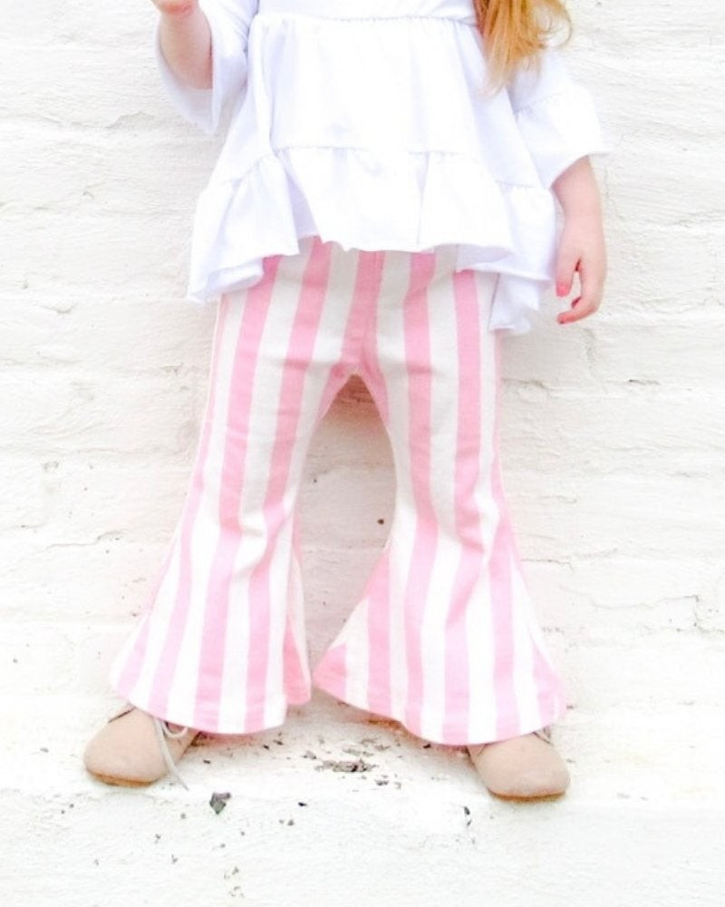Landry Boho Denim Bell Bottoms - Pink & White Stripe | Bailey's Blossoms