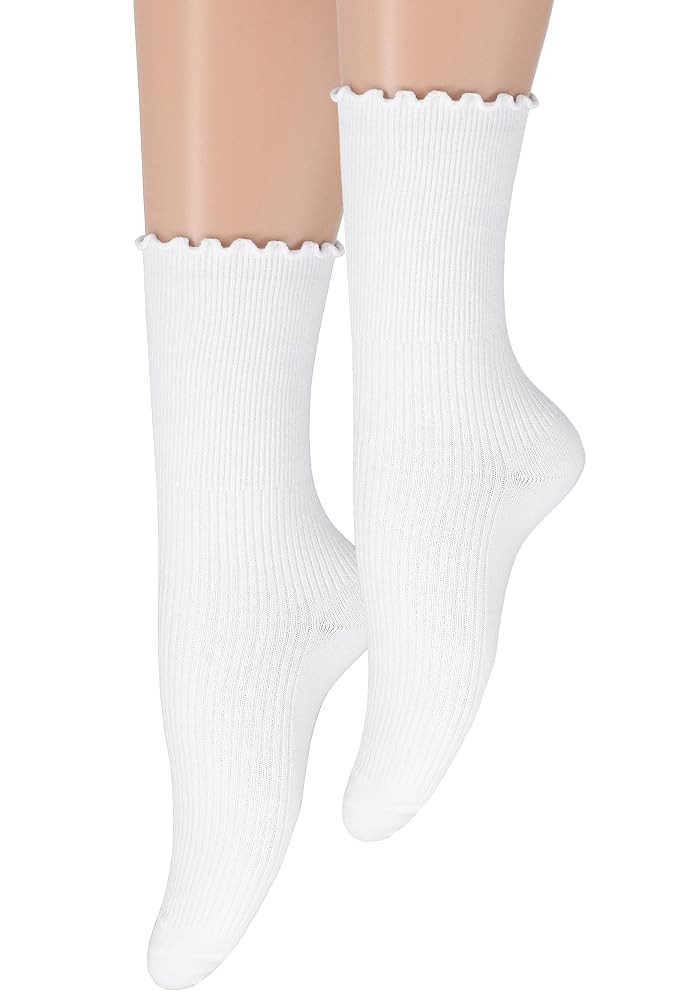 2 Pairs Ruffle Socks Women, Ruffle Turn-Cuff Casual Socks Breathable Cool Knit Cotton Lettuce Cre... | Amazon (US)