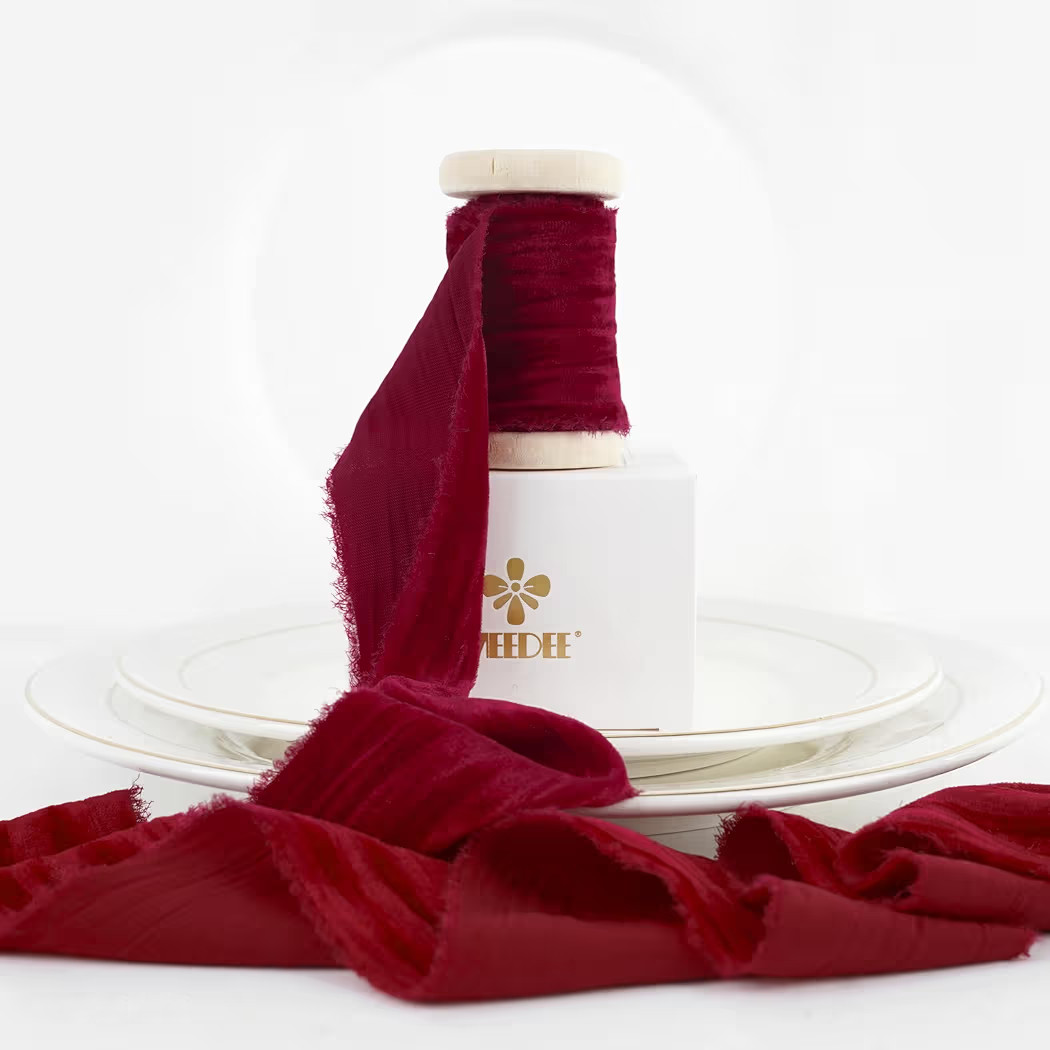 MEEDEE Velvet Ribbon - 2 Inch Red Frayed Crinkle Ribbon, 2 Rolls x 4 Yards Each, Perfect for Chri... | Amazon (US)