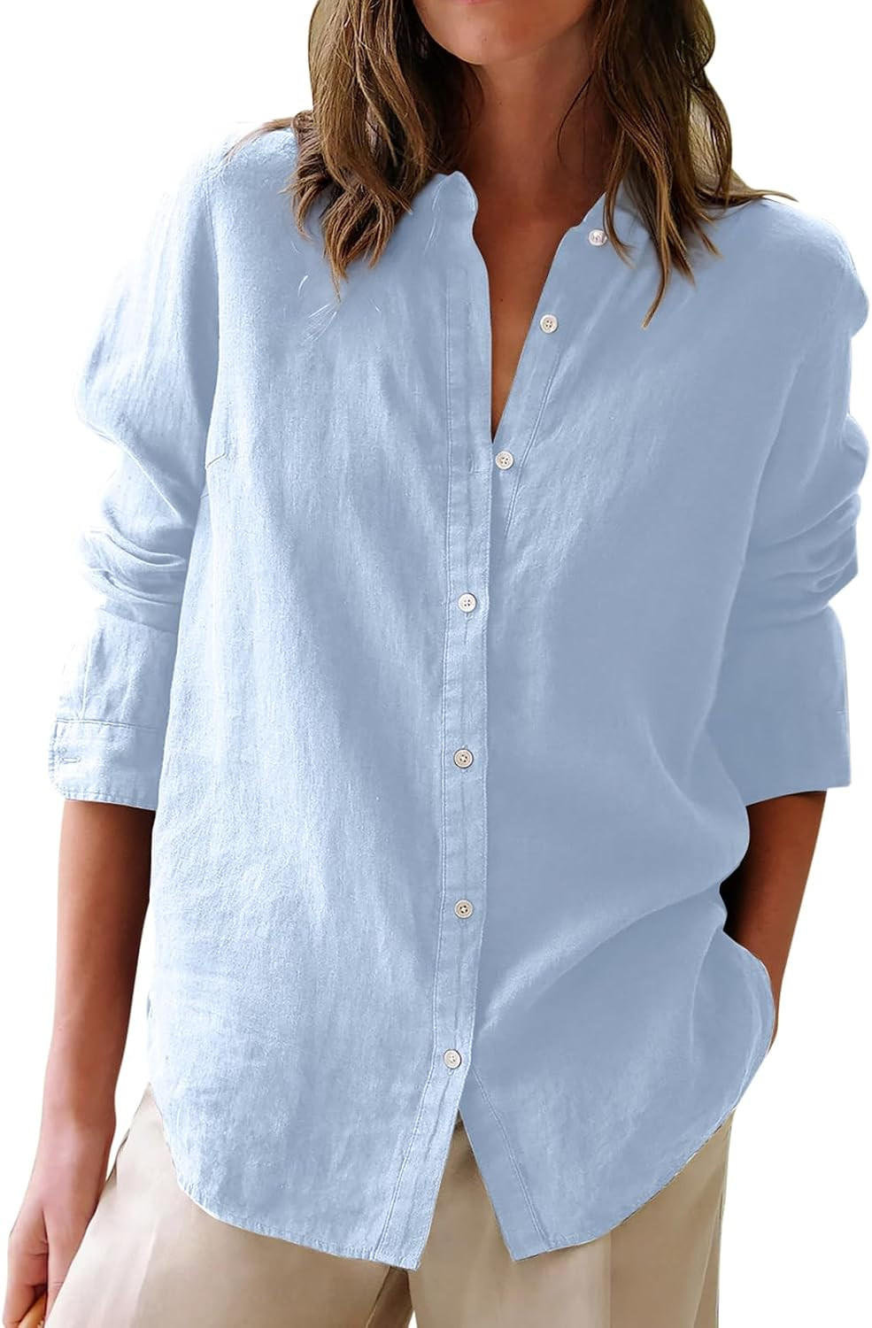 Button Down Shirts for Women Cotton Oxford Shirts Long Sleeve Dress Shirts Collared Blouses Work Casual Solid Tunic Tops | Amazon (US)