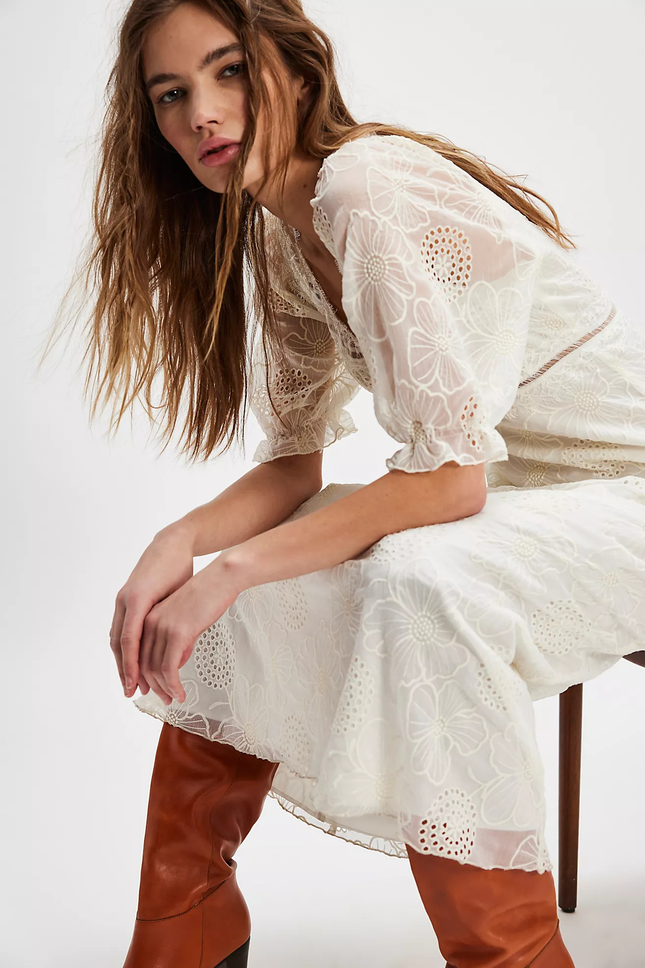 Anna Sui Poppy Embroidered Chiffon Maxi Dress | Free People (Global - UK&FR Excluded)