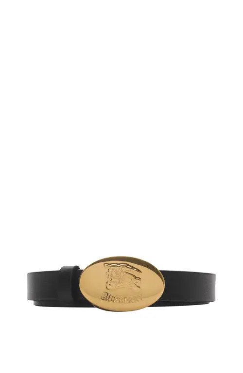 burberry Thin Reversible Leather Oval Knight Stamp Belt in Black/hazel at Nordstrom, Size Medium | Nordstrom
