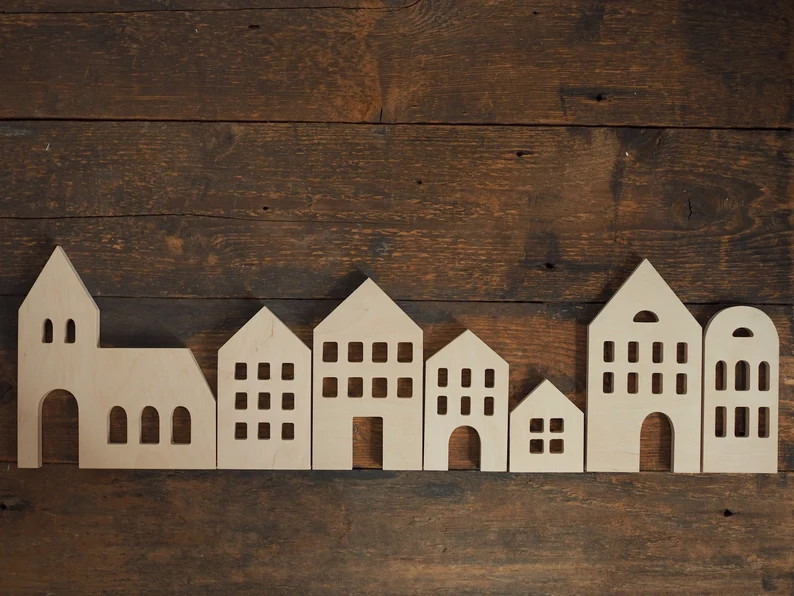 1pc or whole set of 7- THICK large set - wooden HOUSES - christmas decor, christmas ornaments, sc... | Etsy (US)