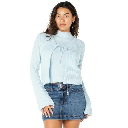 Celebrity Pink Women s 2 Piece Sweater Set Sleeveless Mockneck with Tie Front Cardigan Sizes XS-XXXL | Walmart (US)