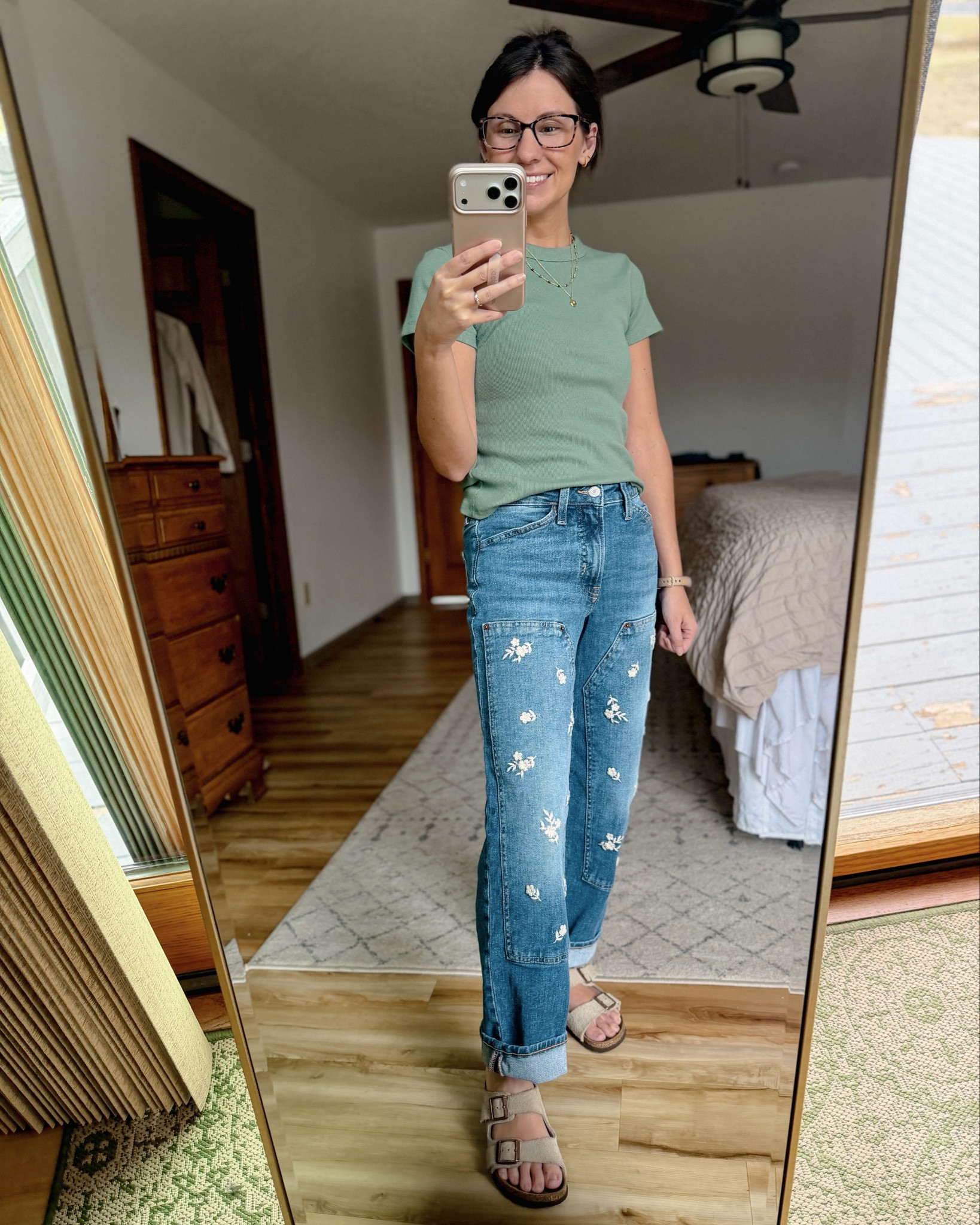 wearing small in my tee shirt and 0 petite in my jeans. My Birkenstock sandals fit true to size!🤍

#LTKPetite #LTKootd #LTKgrwm