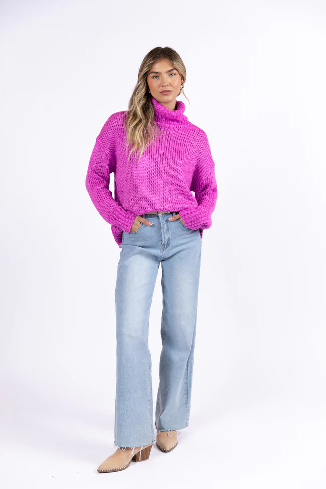 What I Need Magenta Oversized Turtleneck Sweater | Pink Lily