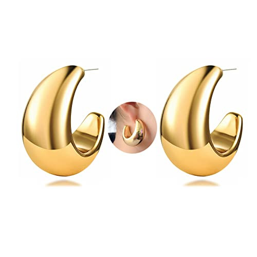 Chunky Gold Hoop Earrings for Women,Lightweight Long Waterdrop Earrings,Hypoallergenic Open Thick Hoops Earrings Trendy Jewelry for Women (A) | Amazon (US)