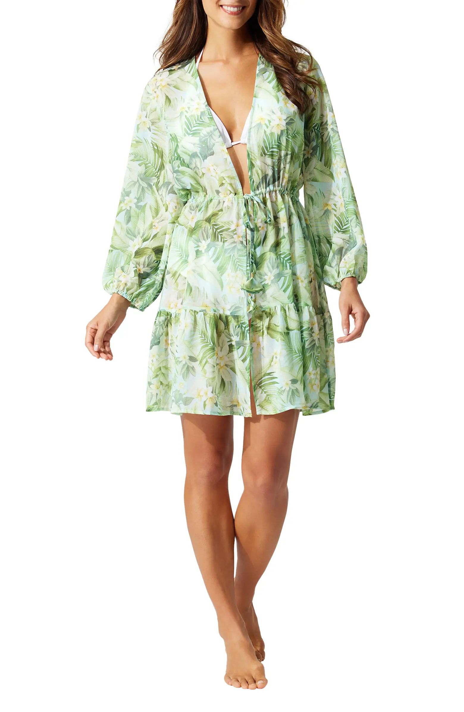 Paradise Fronds Long Sleeve Cover-Up Dress | Nordstrom