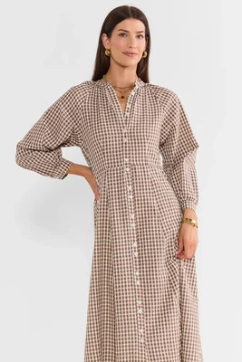 Brown Gingham Button Up Midi Dress | Avara