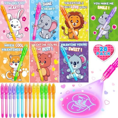 Valentines Day Cards for Kids School, 28 Pack Invisible Ink Pens with Greeting Cards, Magic Pen w... | Amazon (US)