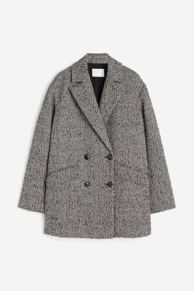 Double-breasted Jacket - Black/herringbone-patterned - Ladies | H&M US | H&M (US + CA)