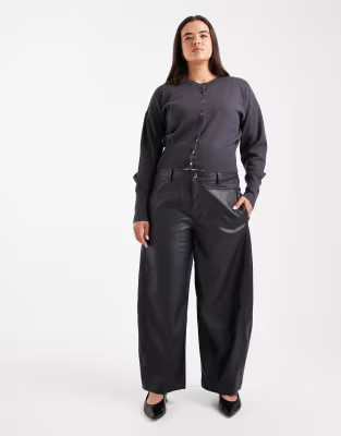 ASOS DESIGN Curve faux leather barrel leg trousers with seam detail in navy | ASOS | ASOS (Global)