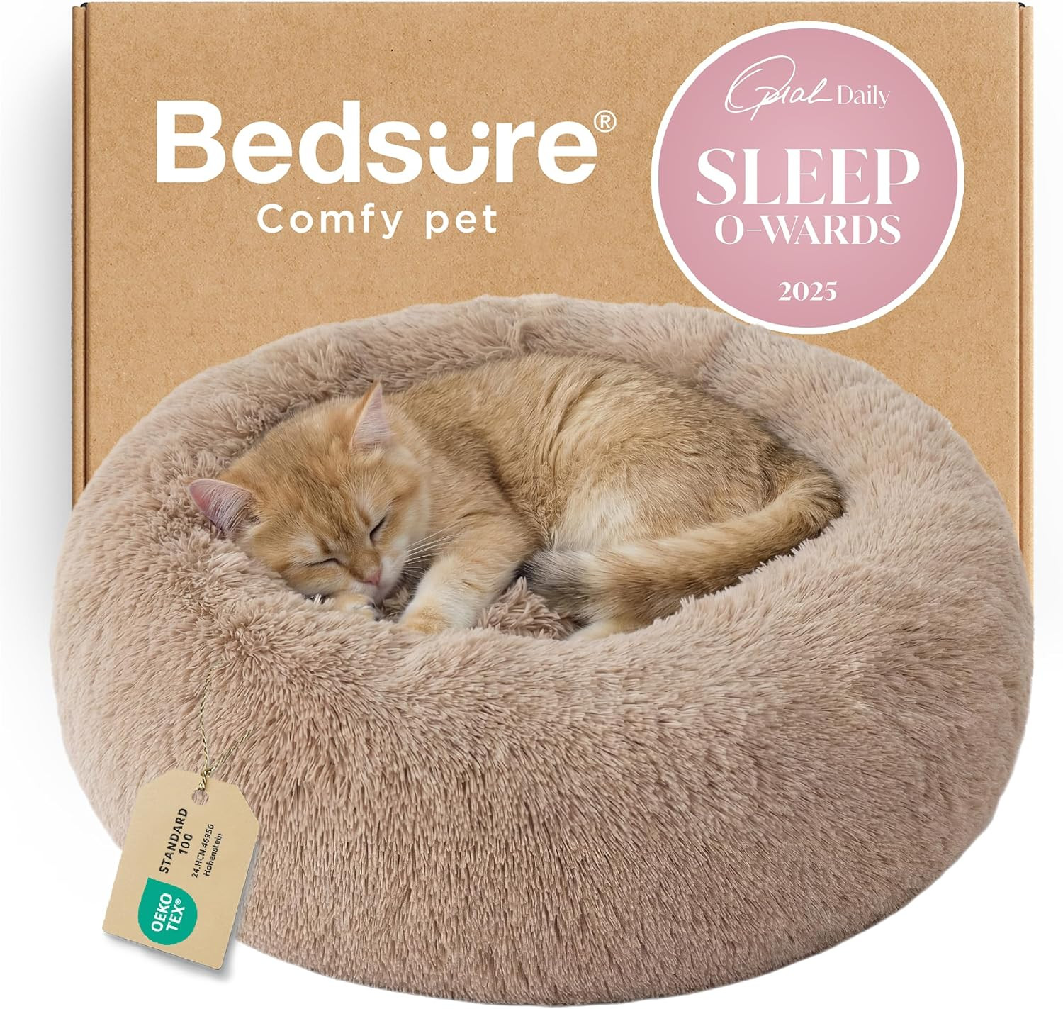 Bedsure Calming Cat Beds Donut Round Washable Kitten Bed,20 inches Camel | Amazon (US)