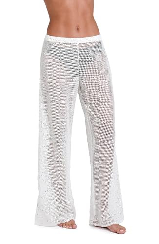 La Blanca Women's Palazzo Pant Swim Cover Up, White//Shine Crochet Covers, Small | Amazon (US)