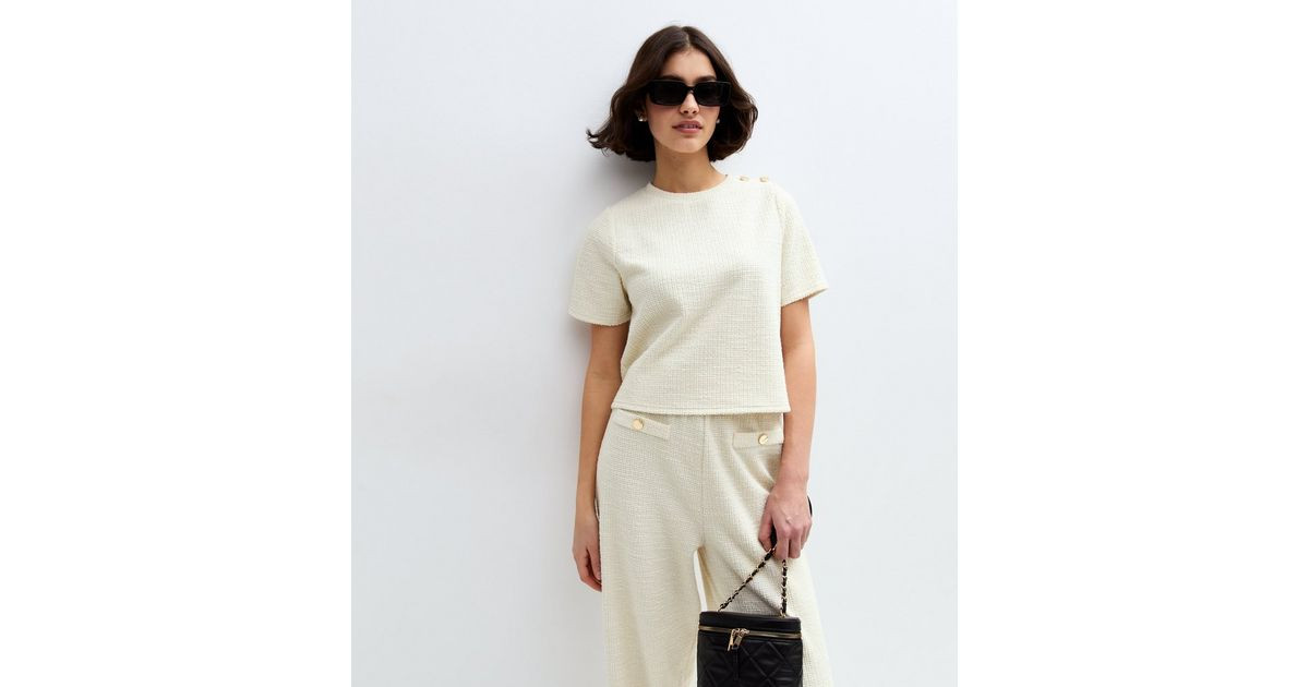Cream Bouclè Short Sleeve Top  | New Look | New Look (UK)