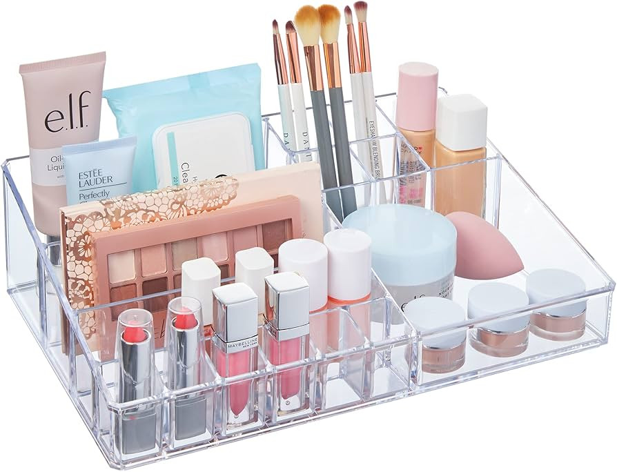 STORi Audrey Clear Vanity Makeup Organizer | 15-Compartment Holder for Brushes, Eyeshadow Palette... | Amazon (US)