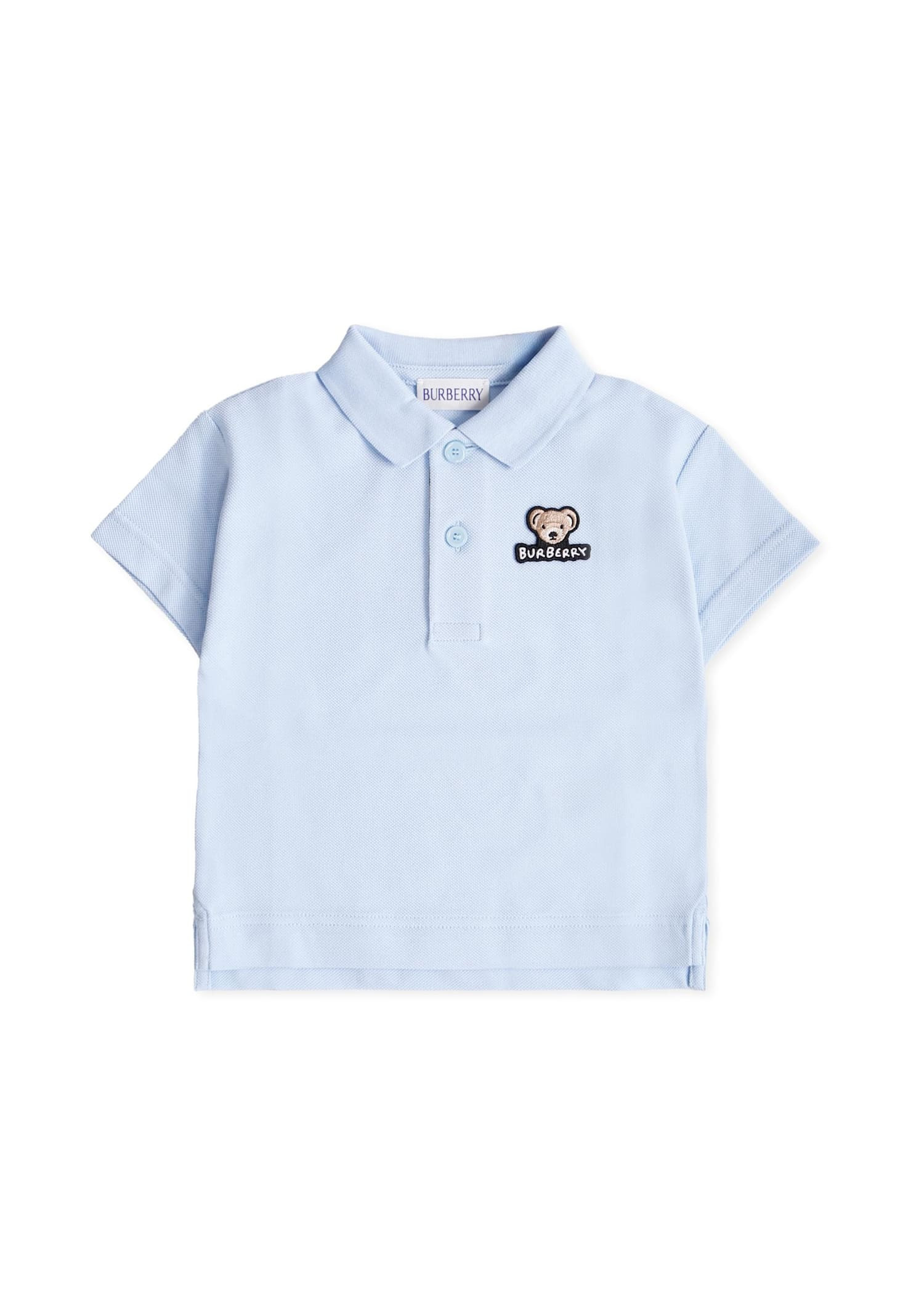 Burberry Light Blue Polo Shirt For Baby Boy With Teddy Bear | Italist.com US