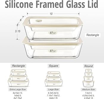 Urban Green Glass Food Container Set with Glass Lid, Large Meal Prep Container Set, Airtight Food... | Amazon (US)