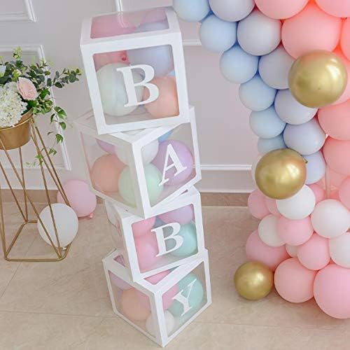 Baby Shower Boxes Party Decorations – 4 pcs Transparent Balloons Boxes Décor with Letters, Ind... | Amazon (US)