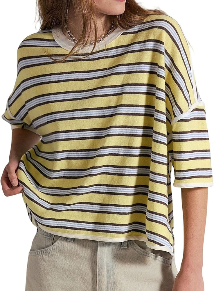 Teen Girls Oversized Striped T Shirts for Women Short Sleeve Crew Neck Rugby Shirt Summer Vintage... | Amazon (US)