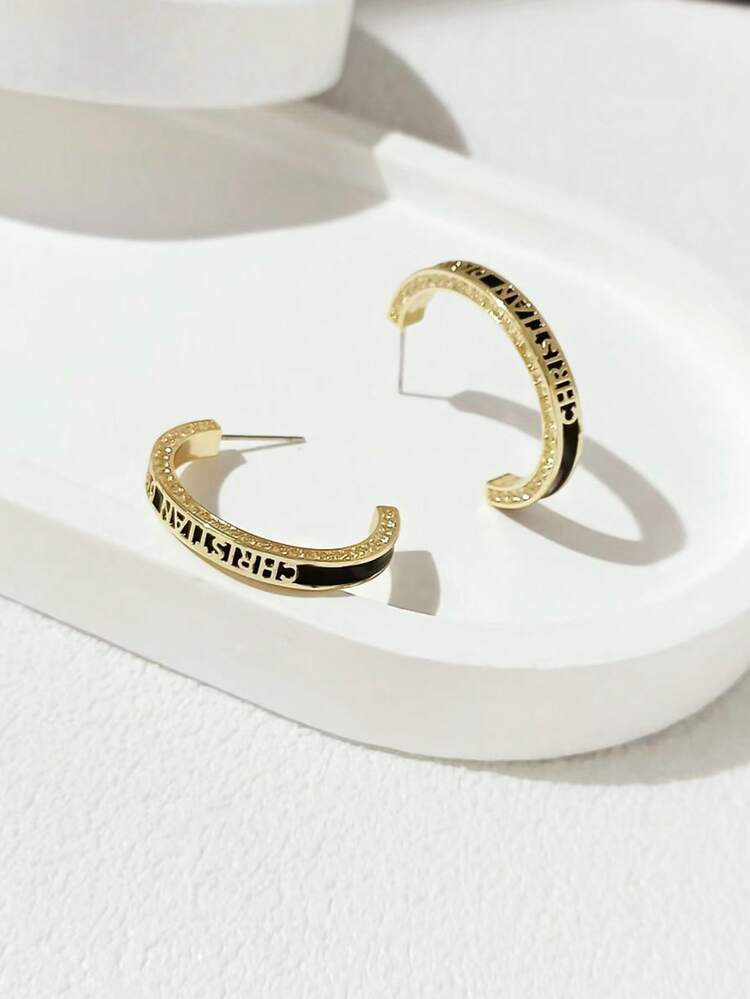 1 Pair Fashionable, Elegant, High-End C-Shaped 14K Gold-Plated Letter Earrings For Women | SHEIN