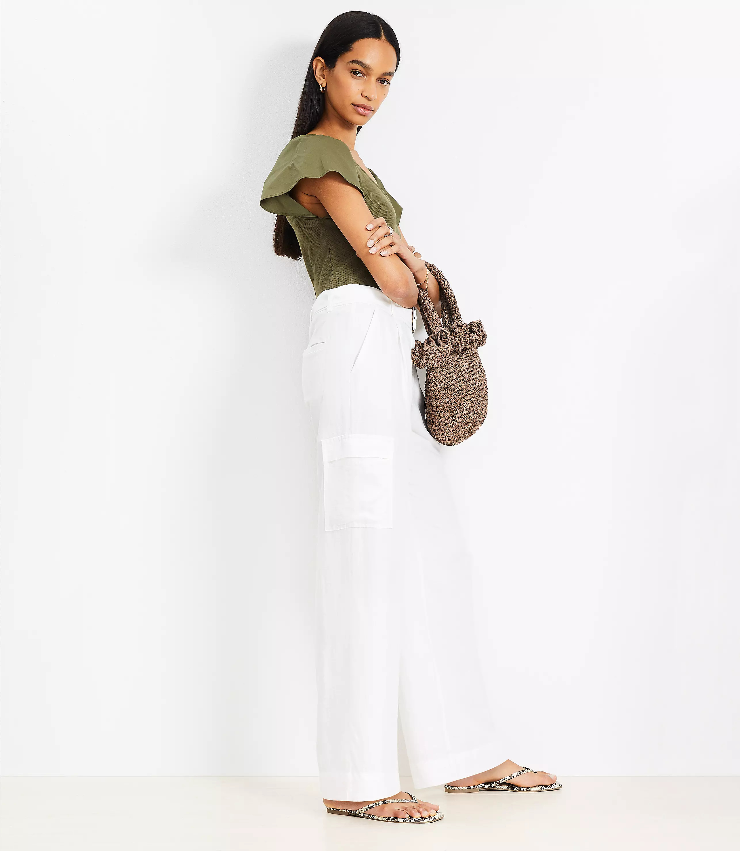 Belted Drapey Cargo Pants in Linen Blend | LOFT