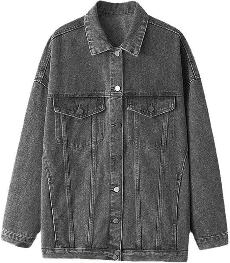 Gozoloma Women's Casual Loose Oversized Denim Jacket Long Sleeved Button Jean Jacket Coat Tops | Amazon (US)