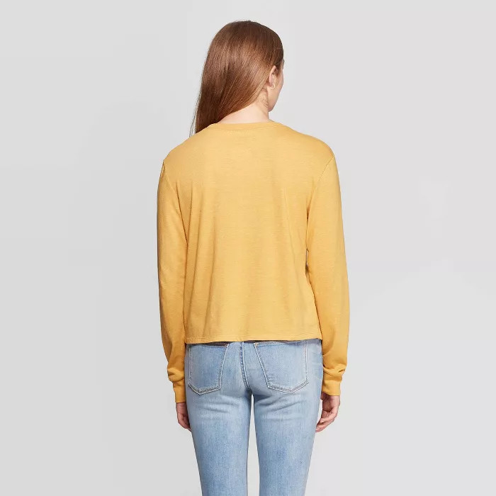 Women's Mickey Mouse Long Sleeve Graphic T-Shirt (Juniors') - Gold | Target