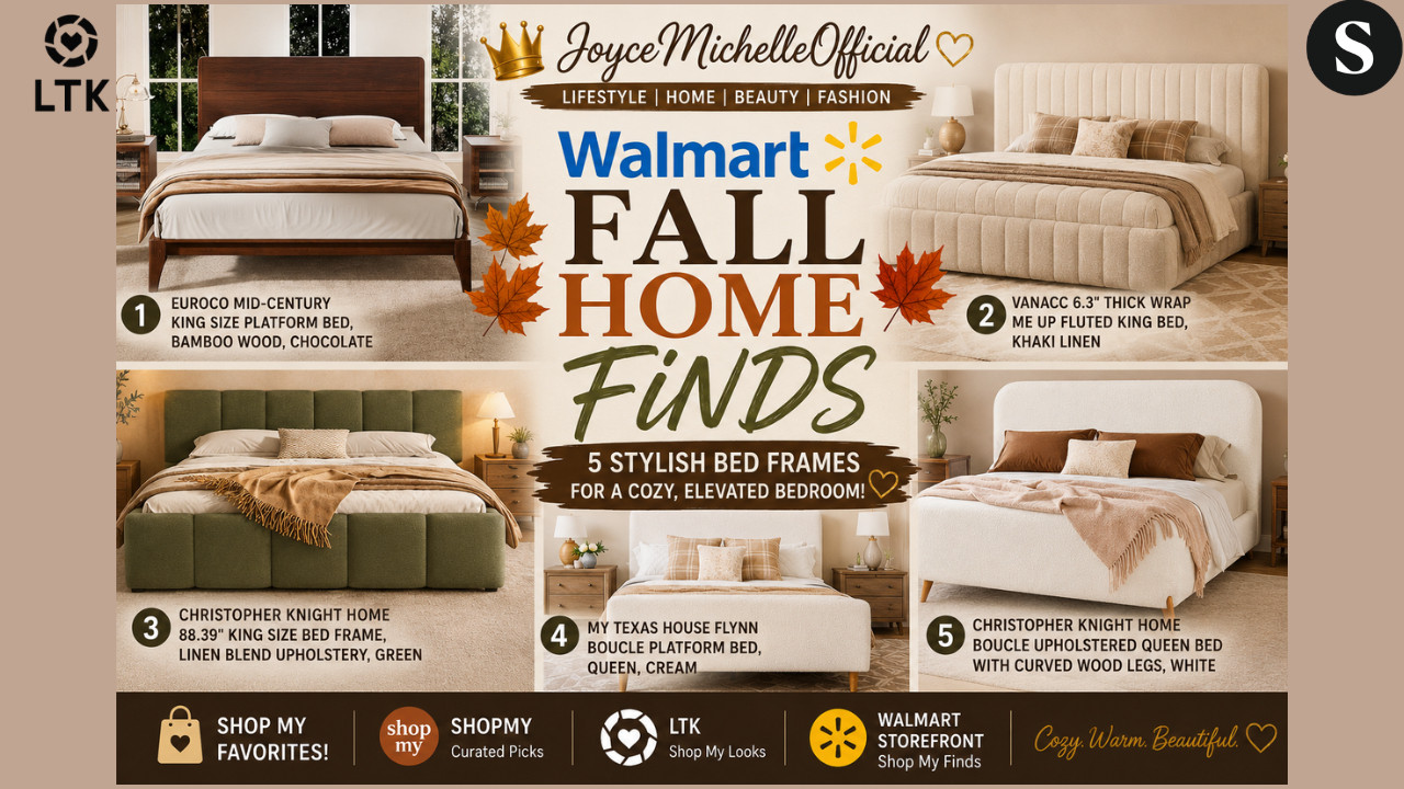 Walmart Bedroom Finds That Look EXPENSIVE 🍂 | 5 Gorgeous Fall Bed Frames

It’s time to bring those warm, cozy fall vibes into the bedroom! 🍂🤎 Today I’m sharing 5 Walmart bed frames that give your bedroom that elevated, designer-inspired look without the designer price tag.
This round of Walmart Fall Home Finds has a little bit of everything—rich chocolate wood, warm khaki linen, gorgeous green upholstery, creamy boucle, and beautiful curved details. These are the kinds of pieces that can completely change the look of a bedroom without having to redecorate the entire space.
Featured Walmart Finds: 🍂 Euroco Mid-Century King Platform Bed — Chocolate 🍂 VanAcc Wrap Me Up Fluted King Bed — Khaki Linen 🍂 Christopher Knight Home Upholstered King Bed — Green 🍂 My Texas House Flynn Boucle Platform Bed — Cream 🍂 Christopher Knight Home Boucle Upholstered Queen Bed — White
Which one would you put in your bedroom? That green Christopher Knight Home bed is definitely giving FALL! 👀🍂
Some links may be affiliate links. I may earn a commission from qualifying purchases at no additional cost to you.


🛍️Walmart Storefront:



🛍️ShopMy:
https://shopmy.us/shop/collections/7405206


🛍️LTK: 




#WalmartHome #WalmartFinds #WalmartFallFinds #FallHomeDecor #FallBedroom #BedroomDecor #BedroomInspiration #WalmartFurniture #AffordableHomeDecor #BoucleBed #PlatformBed #CozyBedroom #HomeDecorFinds #FallDecor #JoyceMichelleOfficial


Walmart fall home finds, Walmart bedroom finds, Walmart bed frames, Walmart furniture 2026, fall bedroom decor, fall bedroom ideas, affordable bed frames, boucle bed frame, upholstered bed frame, king bed frame, queen bed frame, platform bed, Walmart home decor, Walmart home finds, cozy bedroom ideas, luxury bedroom on a budget, affordable bedroom furniture, modern bedroom decor, My Texas House bed, Christopher Knight Home, JoyceMichelleOfficial 

 #LTKxWalmart #LTKOver40 #LTKHome