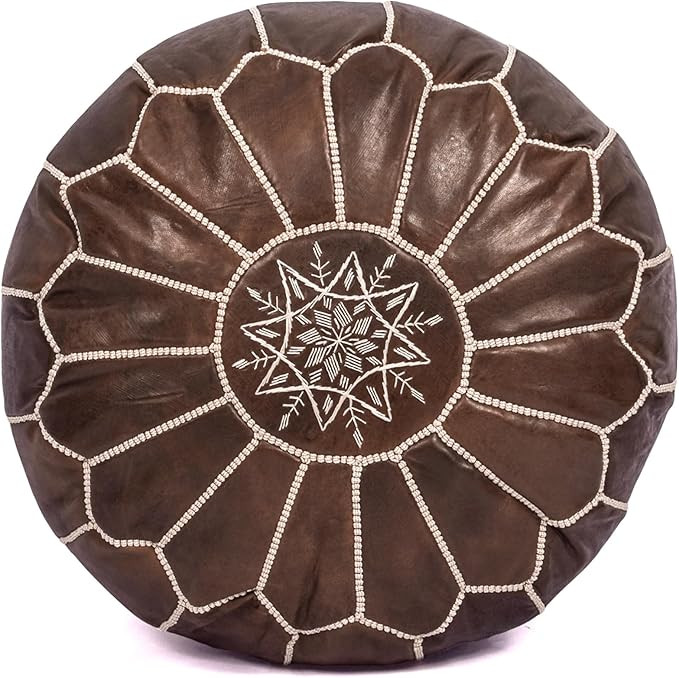 Handmade Moroccan Genuine Leather Pouf Cover – Unstuffed Round Floor Pouf, Footstool for Living... | Amazon (US)