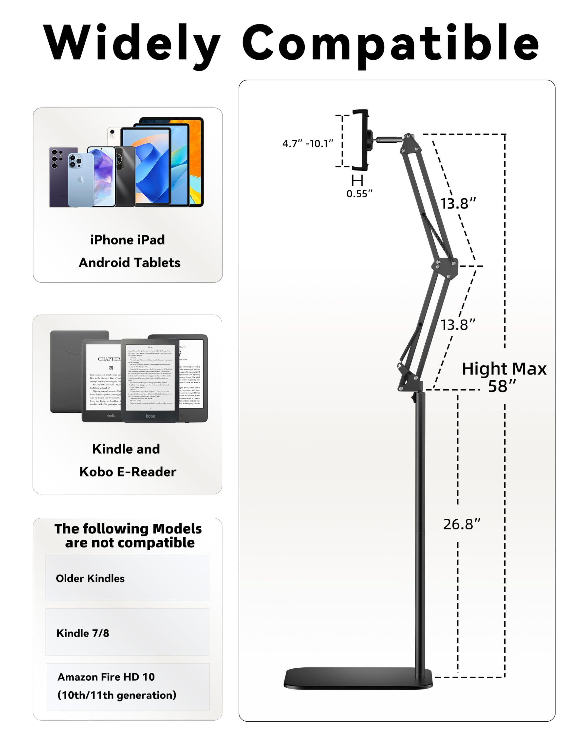 Floor Stand Kindle Holder with Remote Page Turner for Reading in Bed, Tablet Mount with Clicker, ... | Amazon (US)