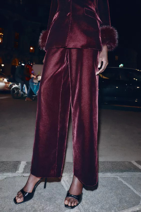 VELVET WIDE-LEG TROUSERS | Zara UK