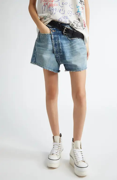 R13 Crossover Distressed Denim Shorts in Bain Blue at Nordstrom, Size 26 | Nordstrom