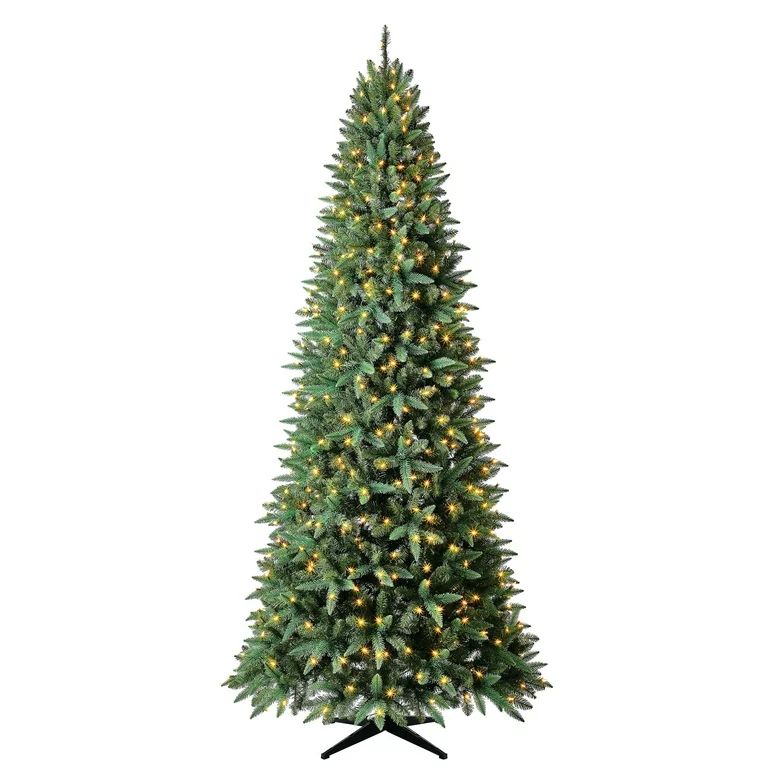 9 ft Pre-Lit Williams Slim Pine Artificial Christmas Tree, Clear LED Lights, by Holiday Time | Walmart (US)