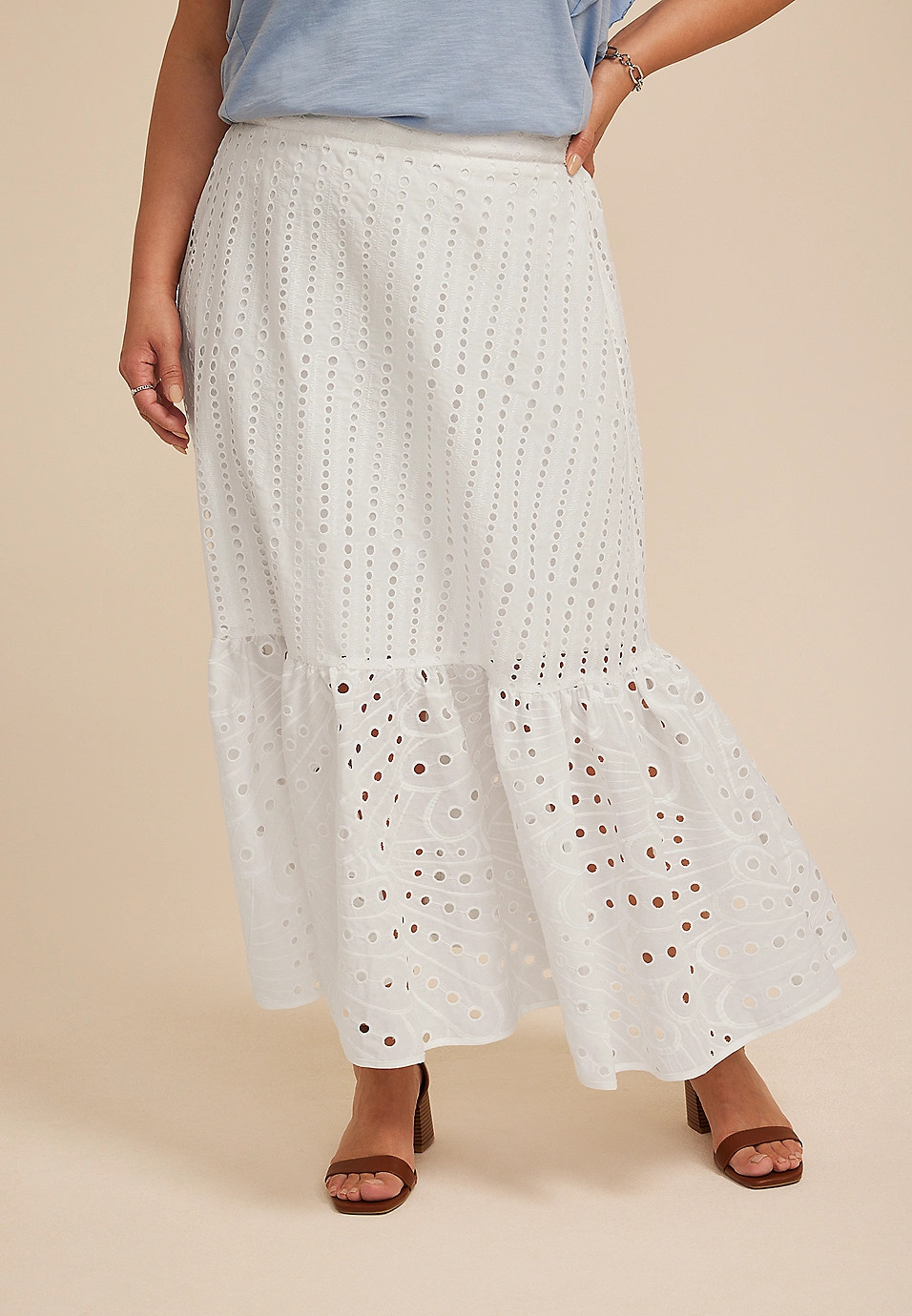 Plus Size Eyelet High Rise Maxi Skirt | Maurices