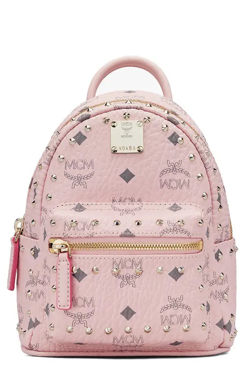MCM Mini Stark Stud Coated Canvas Backpack in Powder Pink at Nordstrom | Nordstrom