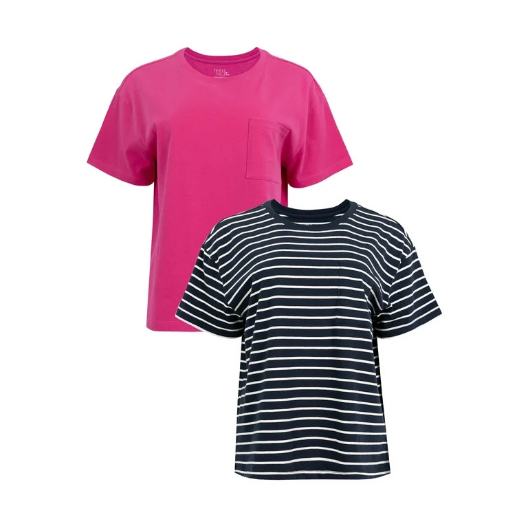 Time and Tru Women's Short Sleeve Boyfriend Pocket T-Shirt, 2-Pack, Sizes S-XXXL | Walmart (US)