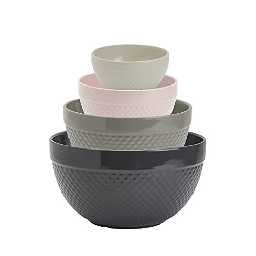 TTU Tabletops Gallery Hobnail Style 4 Piece Timeless Grey Stoneware Nesting Mixing Bowl Set for Baking and Cooking | Amazon (US)